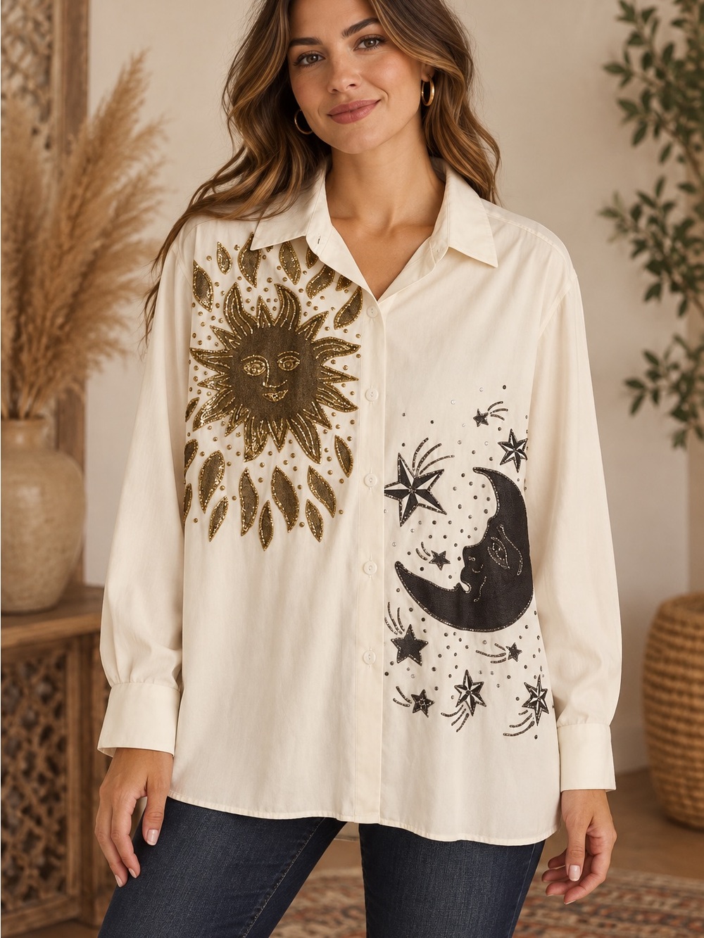 Sun & Moon Button-Up Shirt (090890) ☀️ 🌙
